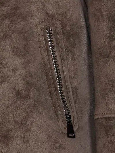 Sword 6.6.44 Sword Sword Eco-leather Biker Jacket With Shearling Collar In Brown