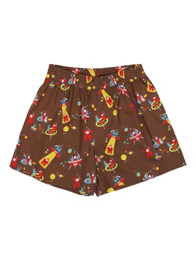 Walter Van Beirendonck Alien-print Elastic-waistband Shorts In Brown