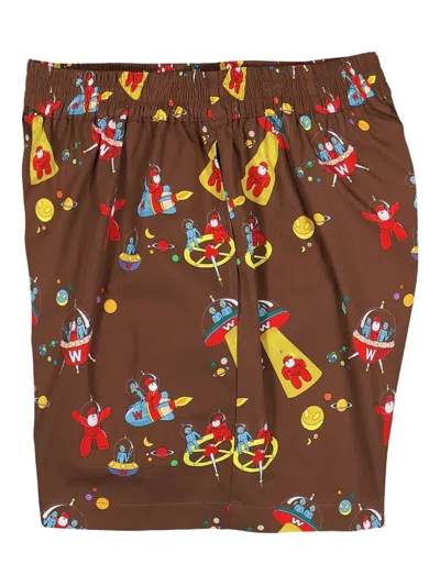 Walter Van Beirendonck Alien-print Elastic-waistband Shorts In Brown