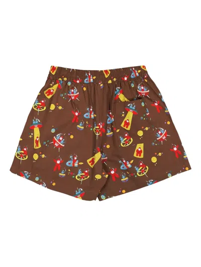 Walter Van Beirendonck Alien-print Elastic-waistband Shorts In Brown