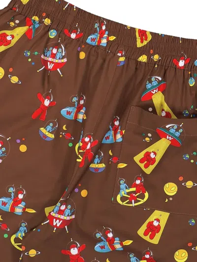 Walter Van Beirendonck Alien-print Elastic-waistband Shorts In Brown