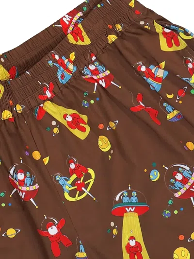 Walter Van Beirendonck Alien-print Elastic-waistband Shorts In Brown