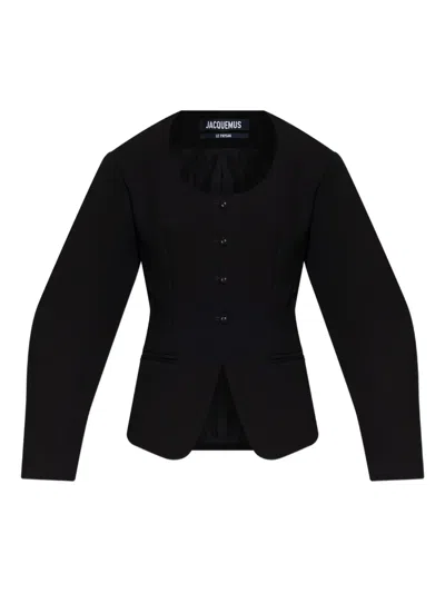 Jacquemus Button-fastening Balloon-sleeve Jacket In Black