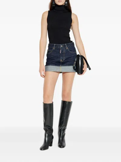 Dsquared2 Sleeveless Turtleneck Top In Black