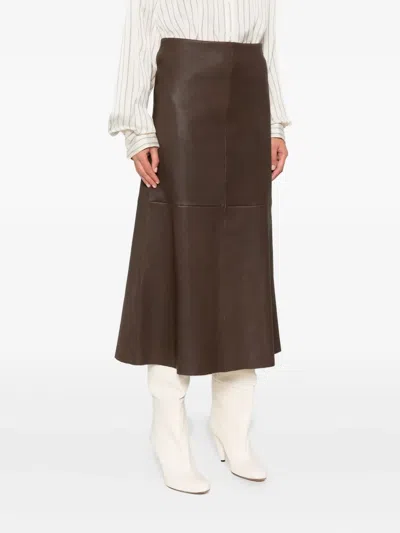 By Malene Birger Simoas A-line Leather Midi Skirt In Brown