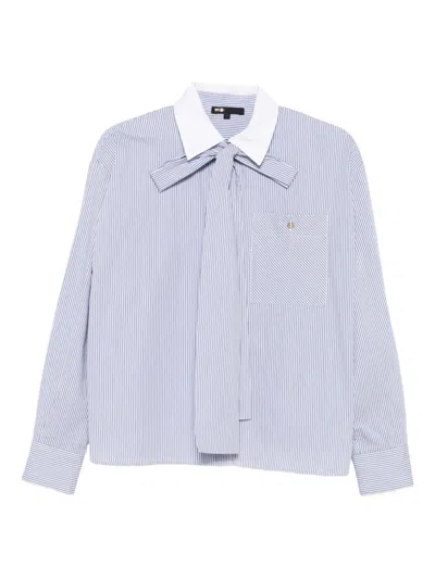 Maje Striped Tie-neck Shirt In Blue