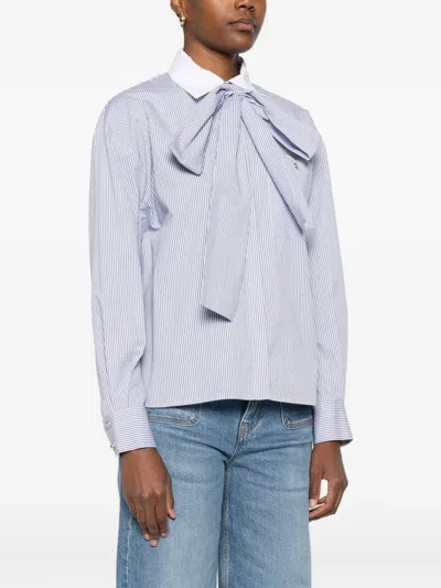 Maje Striped Tie-neck Shirt In Blue