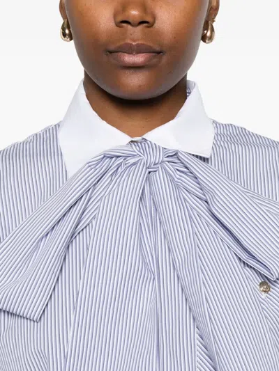 Maje Striped Tie-neck Shirt In Blue
