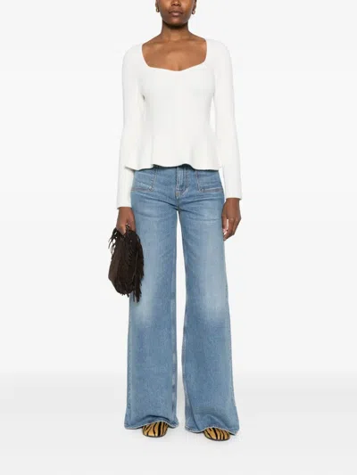 Maje Ribbed Square-neck Top In White