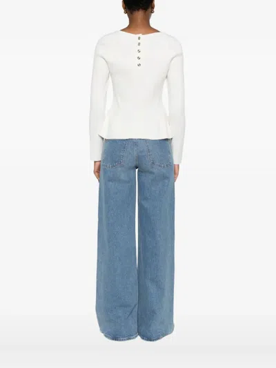 Maje Ribbed Square-neck Top In White