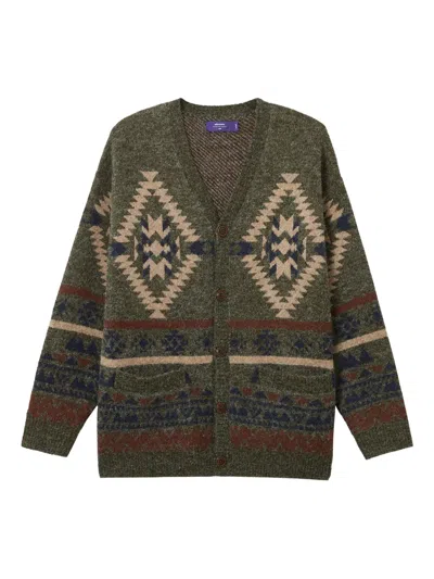 Aftermaths Geometric-pattern Cardigan In Green