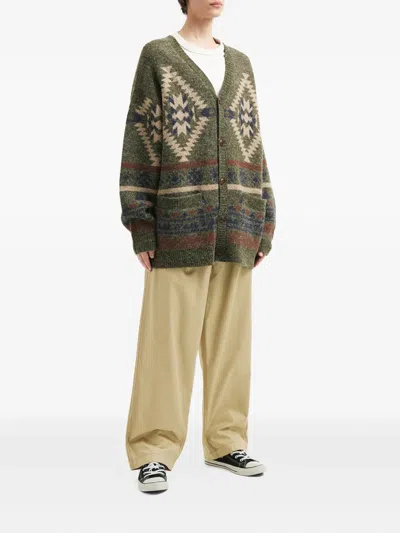 Aftermaths Geometric-pattern Cardigan In Green