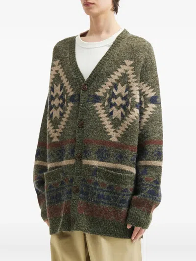 Aftermaths Geometric-pattern Cardigan In Green