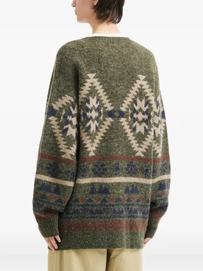 Aftermaths Geometric-pattern Cardigan In Green