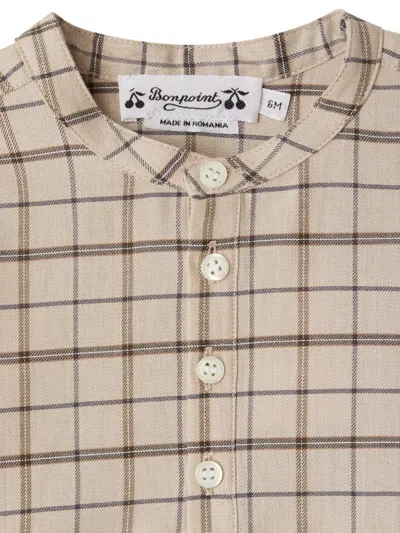Bonpoint Checked Button-fastening Polo Shirt In Neutral