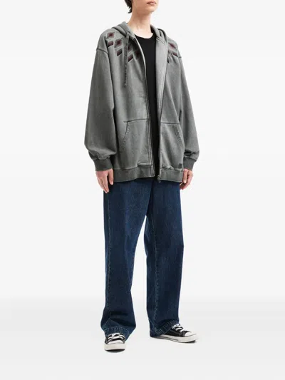 Aftermaths Embroidered Diamond-pattern Zip-up Hoodie In Gray