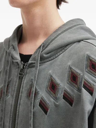 Aftermaths Embroidered Diamond-pattern Zip-up Hoodie In Gray
