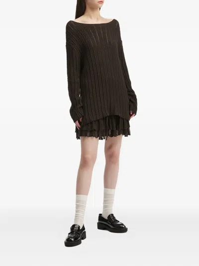 B+ab Ribbed-knit Mini Skirt Set In Brown