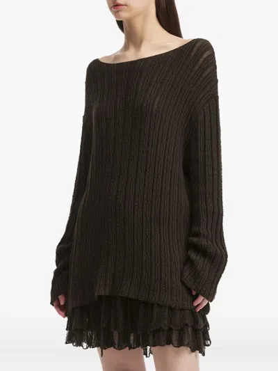 B+ab Ribbed-knit Mini Skirt Set In Brown