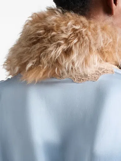 Prada Long-sleeved Satin Crepe And Lace Dress In Blue