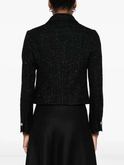 Tagliatore Textured Boucle Jacket With Long Sleeves And Pockets In Black