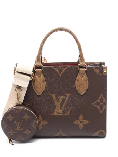 Pre-owned Louis Vuitton 2010s On The Go Pm Monogram-reverse Tote Bag In Brown