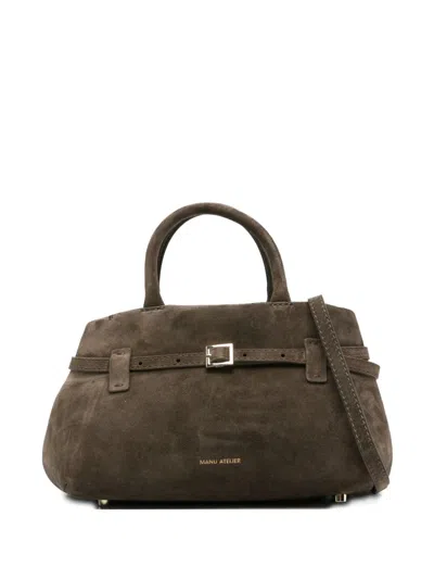 Manu Atelier Structured Suede Le Cambon 25 Shoulder Bag In Green