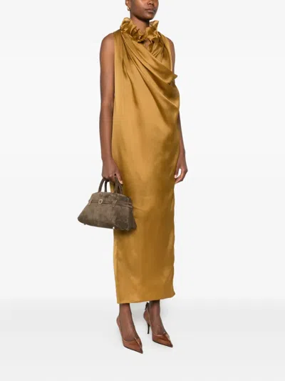 Manu Atelier Structured Suede Le Cambon 25 Shoulder Bag In Green