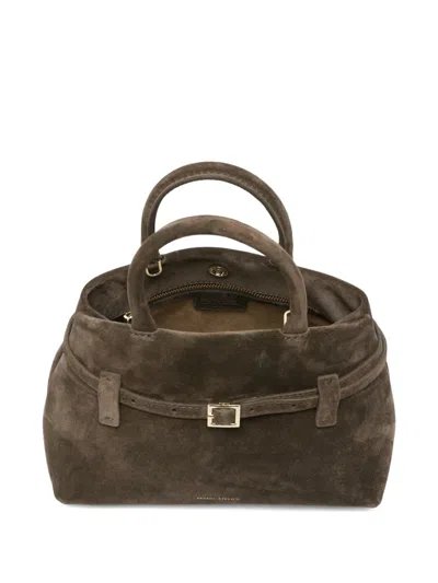 Manu Atelier Structured Suede Le Cambon 25 Shoulder Bag In Green