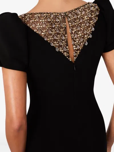 Jenny Packham Empress Puff-sleeve Crystal-embellished Maxi Dress In Black