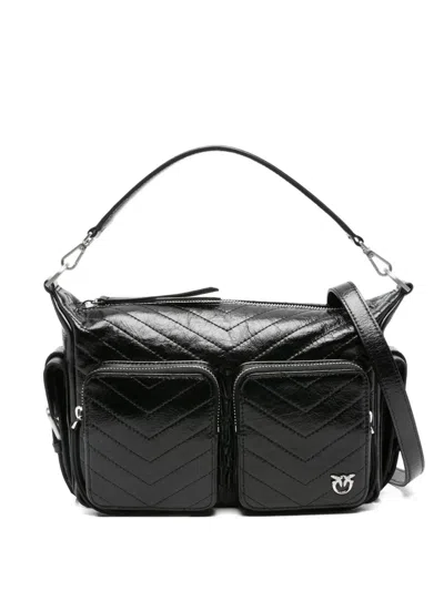 Pinko Quilted Calf Leather Shoulder Bag In Black