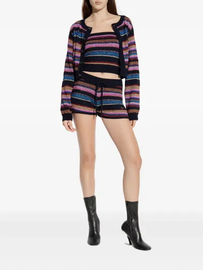 Dsquared2 Cropped Long Sleeve Striped Glitter Sweater In Black
