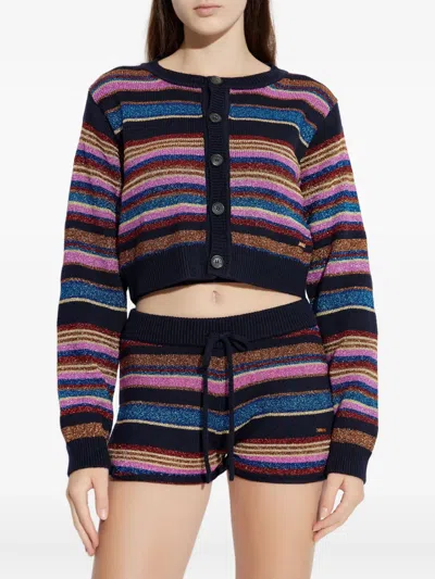 Dsquared2 Cropped Long Sleeve Striped Glitter Sweater In Black