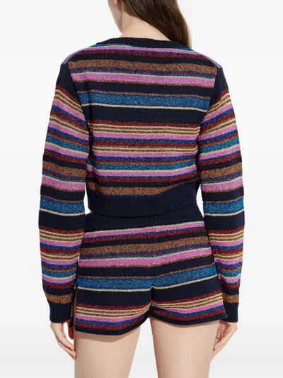 Dsquared2 Cropped Long Sleeve Striped Glitter Sweater In Black