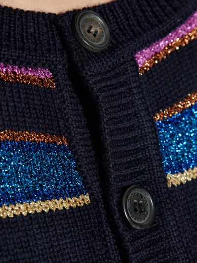 Dsquared2 Cropped Long Sleeve Striped Glitter Sweater In Black