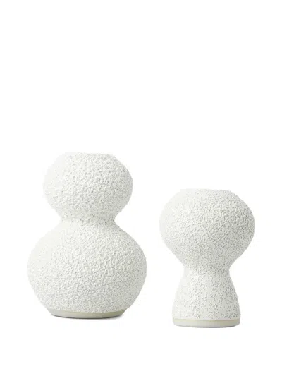 Marloe Marloe Lava + Bone Textured Candle Holders (set Of Two) In White