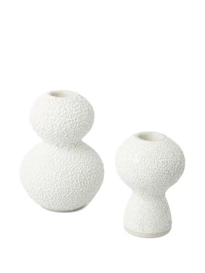 Marloe Marloe Lava + Bone Textured Candle Holders (set Of Two) In White