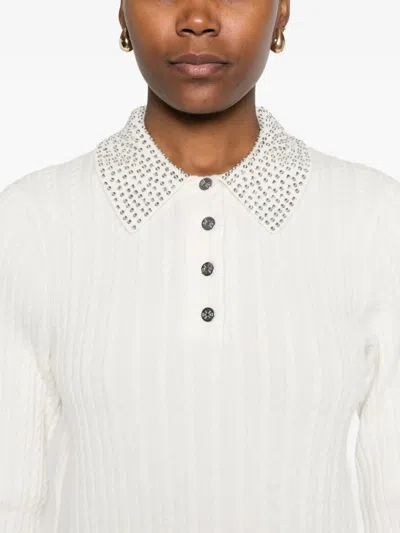 Maje Embellished-collar Polo Top In White