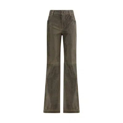 Etro Leather Pants In Green