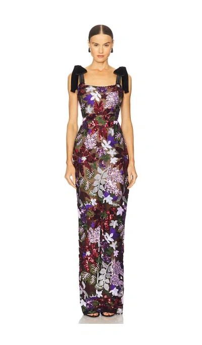 Bronx And Banco Dahlia Sequin Embroidered Tie-shoulder Maxi Dress In Multi