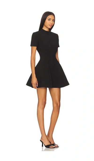 Bardot Zephyra Short Sleeve High Neck Fit And Flare Full Skirt Mini Dress In Black