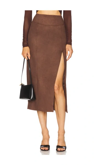 Bardot Dante Vegan Suede Midi Skirt Chocolate In Brown