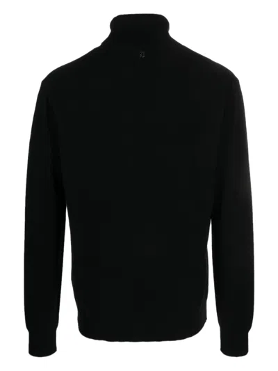 Dondup Man Turtleneck Midnight Blue Size 40 Wool In Black