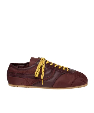 Dries Van Noten Low-top Nylon Running Sneakers With Leather Inserts In Burgundy