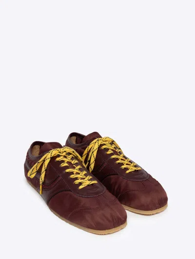 Dries Van Noten Low-top Nylon Running Sneakers With Leather Inserts In Burgundy