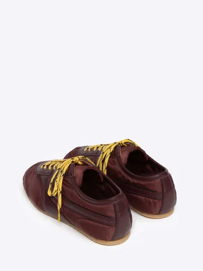 Dries Van Noten Low-top Nylon Running Sneakers With Leather Inserts In Burgundy