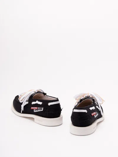 Dsquared2 D2 X Magliano Black Loafers With Logo Patch On The Side And Front Laces In Cotton Man In Black