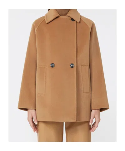 Max Mara Double-breasted Wool Pea Coat In Brown