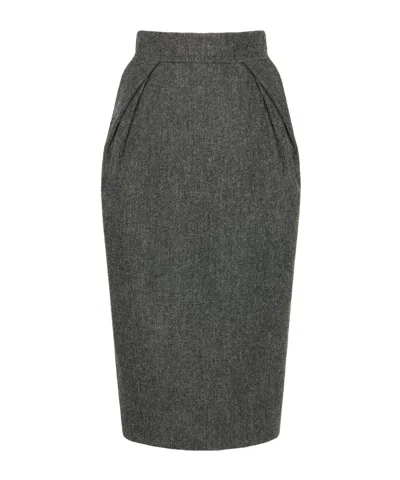 Maison Margiela Herringbone Wool-tweed Midi Skirt In Gray