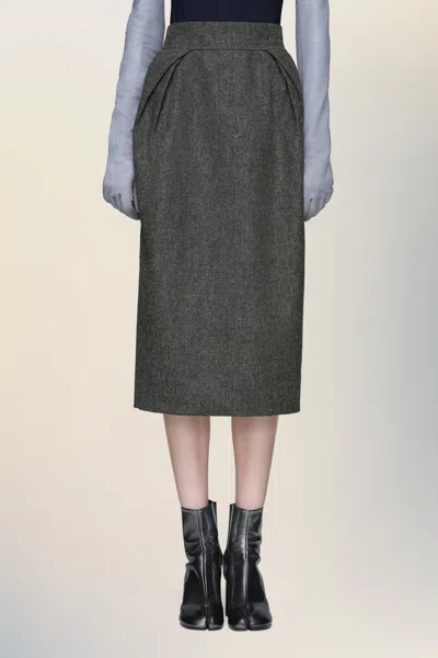 Maison Margiela Herringbone Wool-tweed Midi Skirt In Gray
